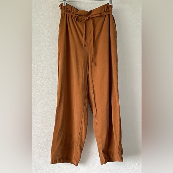 Skies Are Blue Women's Camel Brown Wide Leg minimalist Baggy Loose Fit Pants - Picture 2 of 13